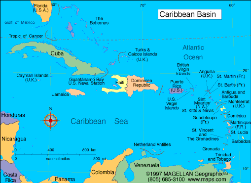 карта Карибского бассейна