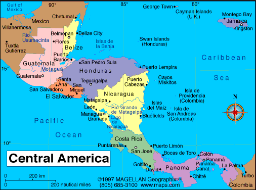 карта Центральной Америки